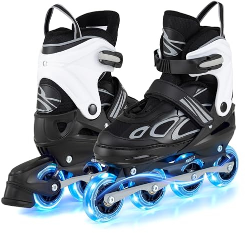 COSTWAY Rollschuhe Kinder, Inline Roller Skates 4 Größen verstellbar, Kinderrollschuhe mit leuchtenden Rädern, ABEC-7, Inliner Drinnen & Draußen für Mädchen, Jungen & Anfänger ab 5 Jahren