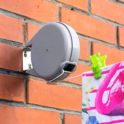 art moon Long Wäscheleine ausziehbar 12 Meter, Wandwäschetrockner Aussen Garten, Robust, Automatischer Einziehmechanismus, Einfache Montage