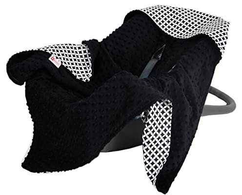 Babylux Baby EINSCHLAGDECKE 90 x 90 cm Einlage Babyschale Kinderwagen Buggy Decke Autoschale Autositz Minky Baumwolle 3-Punkt-Gurt Kleinkind Babydecke (12. Schwarz + Maroko)