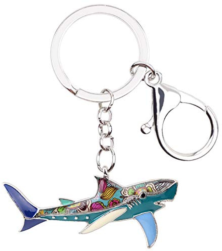 WEVENI Porte-clés en alliage émaillé en forme de requin pour sac à main, sac à main, bijou tendance pour sac à main, bijoux pour femme, cadeau (bleu)