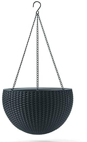 Keter Blumentopf mit Hängekette Pflanzampel Hängeampel Hängetopf (1, Anthrazit)