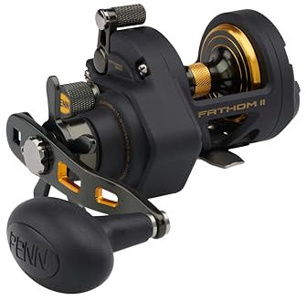 PENN Fathom® II Star Drag Reel, Saltwater Fishing Reel, Conventional Reels, Sea - Nearshore/Offshore Fishing, Shore and Kayak Fishing, Unisex, Black Gold, 12 | Right Hand