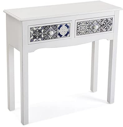 Versa Pireo Meuble d'Entrée Étroit pour Entrée ou Couloir, Table Console, avec 2 tiroirs, Dimensions (H x l x L) 78 x 30 x 81 cm, Bois MDF, Couleur: Blanc