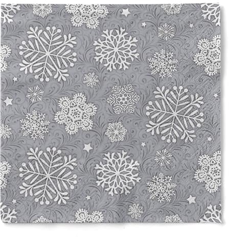 Mank GmbH Tissue Serviette 33 x 33 cm Weihnachtsservietten perfekt für Weihnachtsfeiern & Adventsfeiern 100 Stück Steven (Silbergrau)