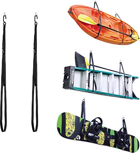 JD104 Wall Hangers 100IBS Capacity Kayak Storage for Paddle Board,Surfbard,Longboards Indoor Kayak Storage Straps System for Grage or Shed,Black