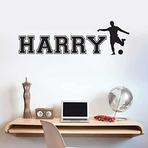 Football Player and Personalised Name Wall Sticker Decal Art Bedroom Kids Mural Gift Soccer (60cm Width)