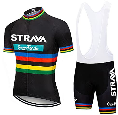Set di pantaloncini da uomo con bretelle, per mountain bike, per ciclismo, anti-UV, colore: nero, grande