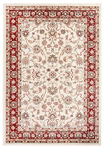 Carpeto Teppich Flur 140x200cm Creme Rot Klassisch Traditionell Weich Weiß | Teppich für Eingangsbereich Küche Büro Wohnzimmer Schlafzimmer Beige Pflegeleicht Tierfreundlich Allergikerfreundlich Elegant