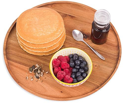 Dan&Co Round Wooden Serving Tray, Platter, Plate | 30cm Acacia Wooden Tray with Natural Tones | Multi Use Tray for Food Serving, Tea, Coffee Table, Dinner, Drinks, Decorative or as Decor Candle Tray