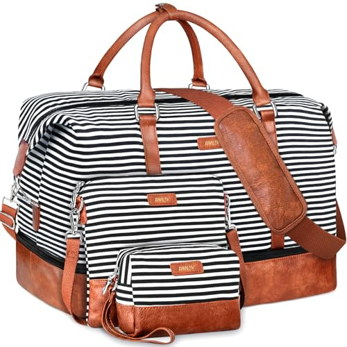 IBFUN Weekender Bags for Women, 21 Weekender Travel Bag, Travel Duffle Bag with Shoe Compartment Carry on Overnight Duffel Bag for Weekend Travel Business Trip, 3PCS