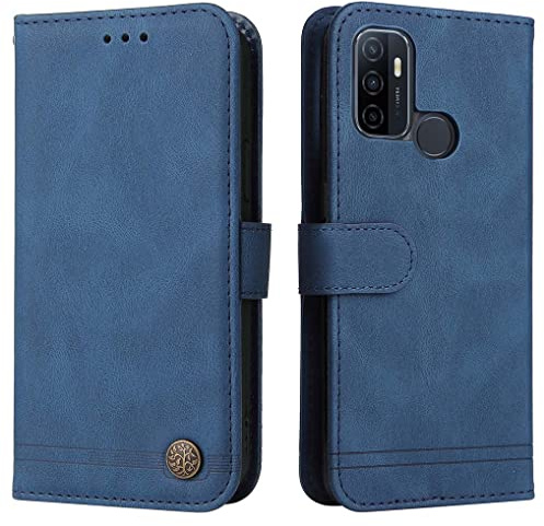 SEAHAI Cuir Coque pour Oppo A53s / Oppo A53, Très Mince Étui Portefeuille [Blocage RFID] [Fentes pour Cartes] Antichoc PU/TPU Housse Protection Flip Case - Bleu