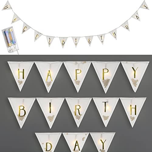 Cepewa Mikro Draht Lichterkette Happy Birthday | Flaggen Aufdruck L210cm 13 Fahnen | LED warmweiß batteriebetrieben Deko Beleuchtung mit Timer (1 x Lichterkette Happy Birthday)