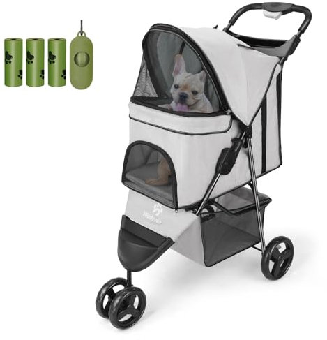 Wedyvko Hundebuggy 15 Kg für Kleine Hunde, Ultra Leicht - nur 5,4 kg, Klein Zusammenklappbar mit Zubehör, Eva-Schaum-Räder, Getränkehalter