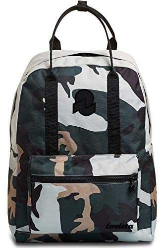 Invicta Rucksack, VAX, aus nachhaltigen Materialien, Praktischer Rucksack für Reise, Freizeit, Ausflüge; Uni, Büro , mit Laptopfach bis 13'' , Tagesrucksack, Handtasche; camo muster