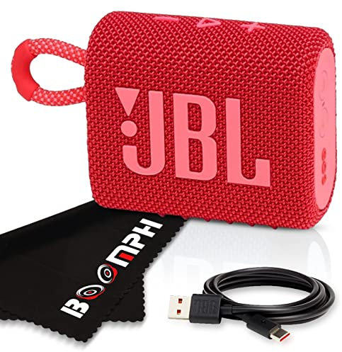 JBL Go 3 Haut-parleur Bluetooth portable sans fil, étanche IP67 et batterie intégrée – Rouge – Solution complète en tissu de performance ultime pour votre expérience sonore en déplacement