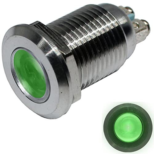 Lumonic LED Kontrollleuchte 12mm Grün aus Edelstahl I Signalleuchte mit Schraubanschluss - IP67 I Signallampe für Auto mit 6V, 12V & 24V LED Spannung