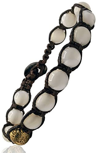 Samsara Bracciale Tibetano Buddista - shamballa con pietra in Madreperla - Filo in cotone cerato marrone
