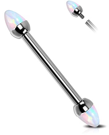 OUFER Body Piercing Internally Thread Nipple Piercing Bars Jewellery Titanium Nipple Rings Piercing 14G Nipple Bar 14MM Opal Bridge Piercing Barbell