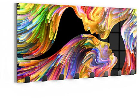 DEQORI Wandgarderobe Glas & Metall | Motiv Aus Liebe wird Kunst | 60x30 cm | Design Haken-Leiste modern | Garderoben-Paneel für Flur, Wohnzimmer & Schlafzimmer | magnetisch & beschreibbar