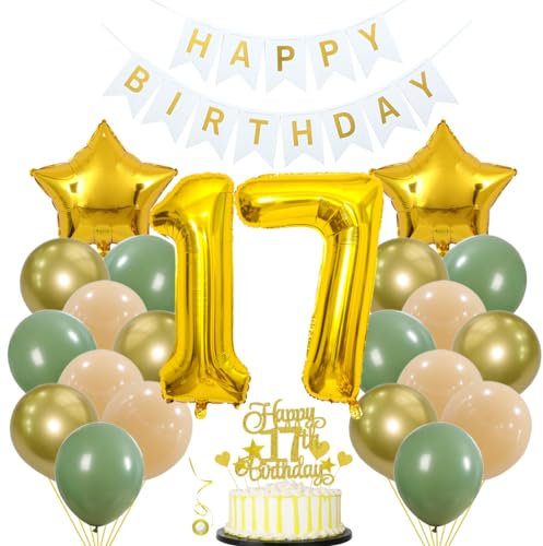 Geburtstagsdeko Grün Gold Deko 17 Geburtstag Luftballon 17 Geburtstag Deko Mädchen Junge Geburtstagsdeko 17 Junge Deko Geburtstag Ballon Girlande Avocado Grün Luftballons 17. Geburtstagsdeko Grüne