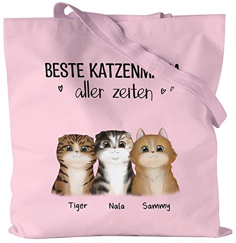 Kiddle-Design Katzenbesitzer Jutebeutel Rosa Personalisiert Geschenk für Katzenmama Katzenliebhaber Katzenhalter Frau Cat Mom Katzenfreund 2 Katzen