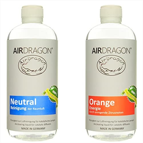 AIRDRAGON® Duft-Set - NEUTRAL + ORANGE - 2 x 1 Liter - katalytischer Raumduft ohne künstliche Duftstoffe - 100% naturreines ätherisches Öl - für jede katalytische Lampe - Made in Germany