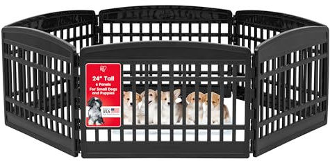 IRIS USA Dog Playpen Puppy Playpen Indoor – 24 6-Panel Dog Playpen, 61 x 61 x 24, Dog Play Pen Indoors for Puppies & Small Dogs, Plastic Pet Playpen, Indoor Dog Pen, Black