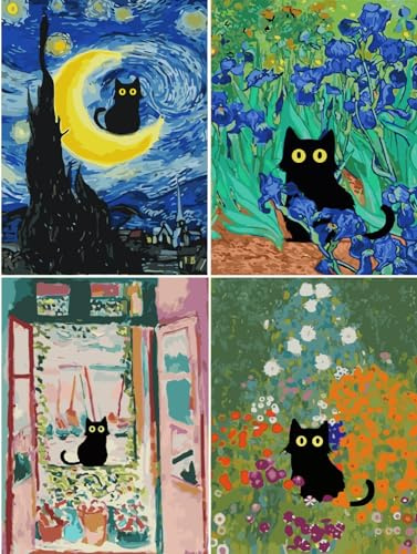 Pintura digital por números para adultos, 4 piezas, kit de pintura al óleo por números, kit de pintura al óleo para principiantes, sin marco, kit de Matisse Van Gogh para regalos y decoración de pared