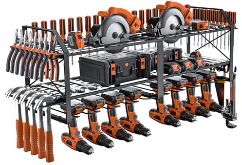 Neepiar Power Tool Organizer Holder Wall Mount Storage Rack for Garage Organization Heavy Duty Metal Tool Shelf with Battery Holder Handheld Storage Rack for Cordless Drill (8 Drill)
