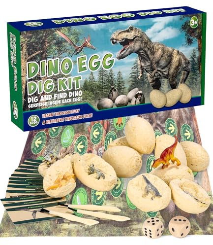 12 Stück Dino Ausgrabungsset für Kinder,Ausgraben Dino Ei Spielzeug Party,Dino Spielzeug Dinosaurier Figuren,Kindergeburtstag Gastgeschenke,Kit Ausgrabungsset Archäologie Geschenk für Kinder