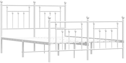 vidaXL Bettgestell mit Kopf- und Fußteil Metall Weiß 140x200 cm