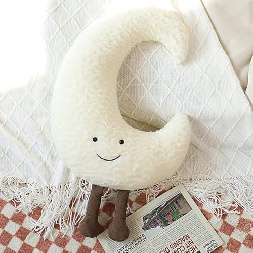 GRAFER 40 / 60CM Plüsch Himmel Serie Wurf Kissen Lächeln Gesicht Mond Sonne Stern Form Gefüllte Plüschtiere Mädchen Schlafzimmer Dekoration Geschenk-60cm, Mond