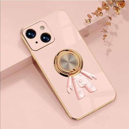 ATISIJIE for Iphone 15 Plus 6.7 Plating Case,Ring Holder Shockproof with Cute Astronaut Phone Cover for Iphone 15 Plus 6.7-Pink