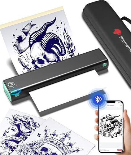 Phomemo M08F Tattoo Drucker Thermodrucker Tattoo Wireless Tattoo Transfer Stencil Drucker, Tattoo Maschine Set mit Aufbewahrungsbox & 10 Pcs Tattoo Transfer Papier für Tattoo Künstler Anfänger