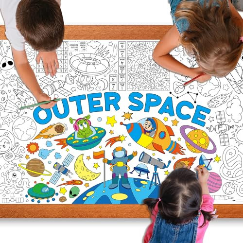 Riesiges Ausmalposter für Kinder, 76,2 x 183,9 cm, großes Ausmalposter, Tischdecke, Weltraum-Thema, Ausmalaktivitäten, Spiele für Kinder, Schule, Klassenzimmer, Zuhause, Partyzubehör, Dekorationen