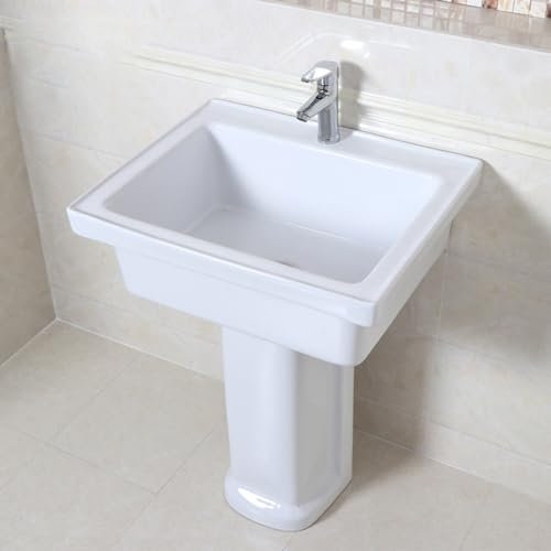 Lavabo sur pied, lavabo sur colonne en céramique blanche, lavabo sur colonne monobloc, lavabo de salle de bain domestique avec robinet et drain combiné, lavabo de salle d'eau