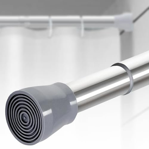1 Stück Vorhangstange ohne Bohren Kleiderstange Zum Klemmen Duschvorhang Stange Teleskopstange Vorhang Klemmstange Türrahmen (Silber 73-175CM, 25mm Durchmesser)