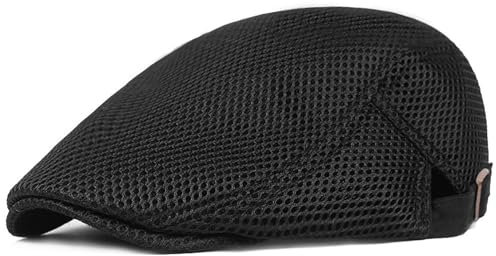 XYIYI Schwarz Herren Atmungsaktive Mesh Newsboy Cap Sommer Beret Efeu Kappe Fahren Cabbie Flachen Hut