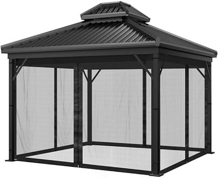 Mingfuxin Moustiquaire de belvédère, Remplacement Universel de l'auvent de Jardin Moustiquaire 4 Panneaux avec Fermeture éclair pour d'extérieur pergola 12 x 12 (Moustiquaire Uniquement)