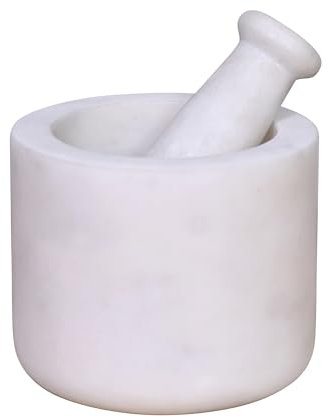 BOX And Tree | Mortier et Pilon En Marbre Blanc Naturel Artisanat fait a la main Pour Epices, Pesto, Herbes - Pilon pour Cuisine en Pierre Presse-agrumes - Diamètre,12cm