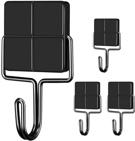 ZDDGNN Crochets Magnétiques Amovibles et Puissants Pour la Cuisine et le Réfrigérateur, Aimants Avec Crochets 4 Pièces (Noires)