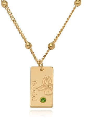 MYKA - Personalisierte Blossom Geburt Blume Halskette mit benutzerdefinierten Namen - Bubble Chain - Diamant oder Geburt Stein Option - für den Muttertag (mit Geburtsstein, 750er Vergoldet)