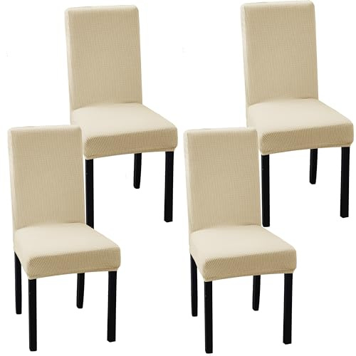 Ocves Stuhlhussen für Esszimmer, 4 oder 6 Stück, dehnbar, Esszimmerstuhlhussen, abnehmbar, waschbar, Stuhlschoner für Bankett, Küche, Party und Zuhause (Elfenbein, 4 Stück)