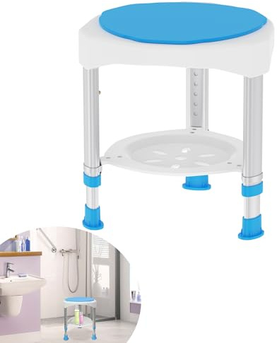 Suusolny Duschhocker 360° Drehbarer Badhocker Höhenverstellbar 45-57cm mit Ablagen Duschsitz Duschhilfe Badsitz rutschfest ür Senioren, Schwangere