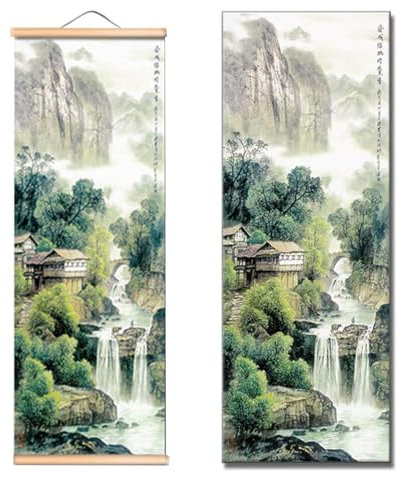 Peinture Chinoise à Suspendre, Peintures Murales Asiatiques, Peinture sur Rouleau Asiatique, Décoration Murale Chinoise, Paysage Peinture, Motif Cascade, Beau Art Chinois à Suspendre, 25 x 80cm