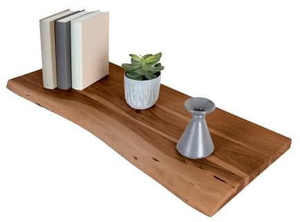 SAM Holzplatte Arya 80x30 cm, Akazie nussbaum, einseitige Baumkante | Holzbrett massiv, nussbaumfarben, Baumkanten-Platte für Heimwerker, Regale & Fensterbretter