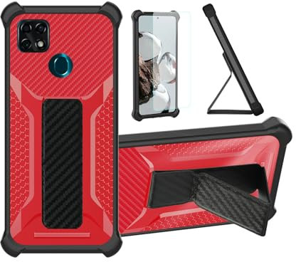 Aroepurt Hülle Für Zte Blade 10 SMART Hülle Case Handyhülle Schutzhülle Cover [mit gehärtetem Glas-Screen-Protector] Hybrid [Folding Support Magnetic] [Frosted Anti-Fingerprint] Rot