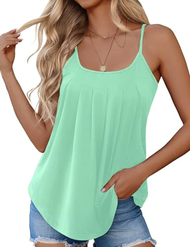 Totatuit Summer Vest Womens Tops Sleeveless Vests Round Scoop Neckline Swing Vest Tops for Women Casual Tees T Shirts Blouses Green L