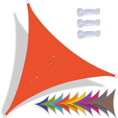 QIAQ Sonnensegel Dreieckig Wasserdicht Sonnenschutz Wetterschutz Segel Baldachin 95% UV Schutz Premium Polyester Für Balkon Terrasse Garten (4x4x4m,Orange)