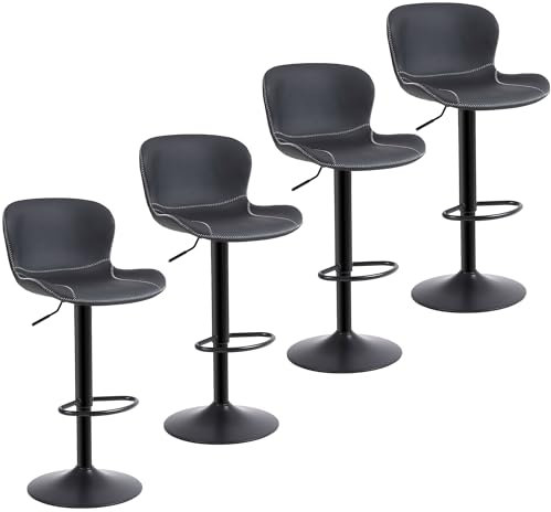 Youhauchair Barhocker 4er Set, Barhocker Höhenverstellbar aus PU-Leder, wasserdicht und verschleißfest, Barhocker mit Lehne, Drehbarer bar Stool, modern, Schwarz